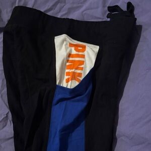 PINK Victoria's Secret Black Leggings with Blue and Orange Accents